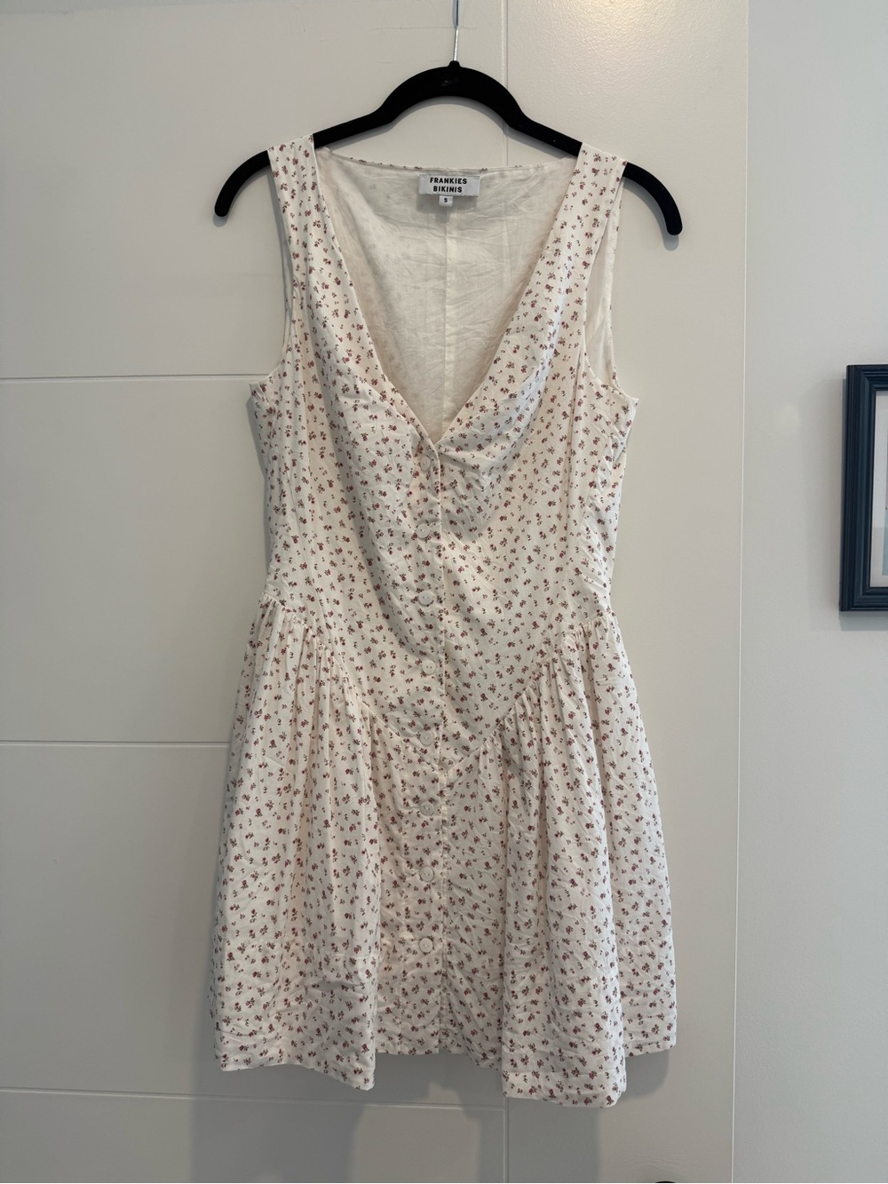 Frankie's Bikinis White Mini Dress with Pink Floral Print
